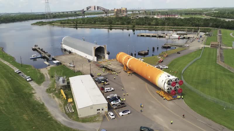 Core Stage for Artemis II Rocket Moved to Pegasus Barge for Departure to Kennedy Space Center
